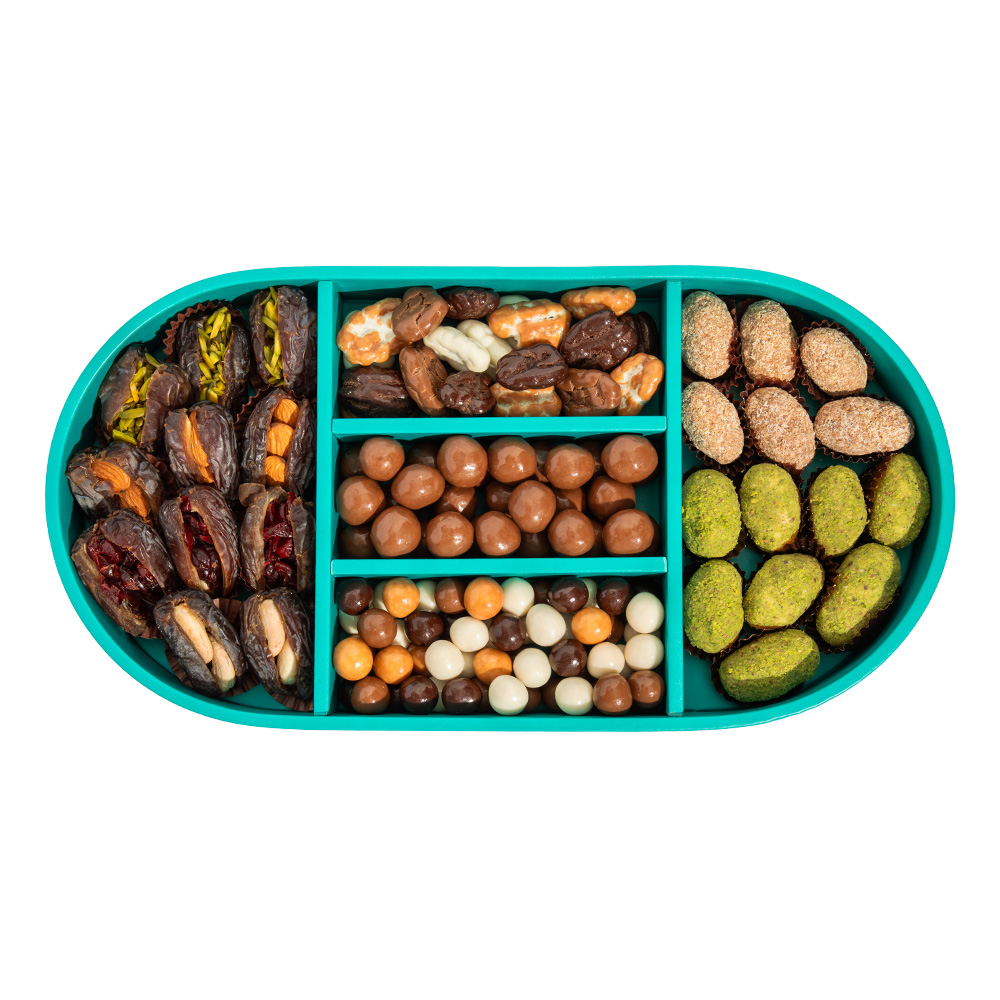 Picture of Stuffed Dates Chocolate Medium Ovel Tray 5 Set 1260gm